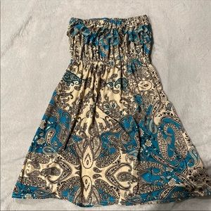 Women’s Blue Floral Strapless Dress